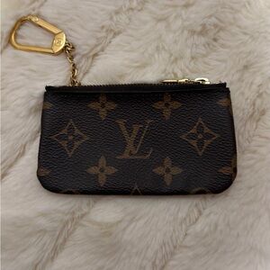 Louis Vuitton Brown Monogram Zipper Key Pouch with Gold Chain